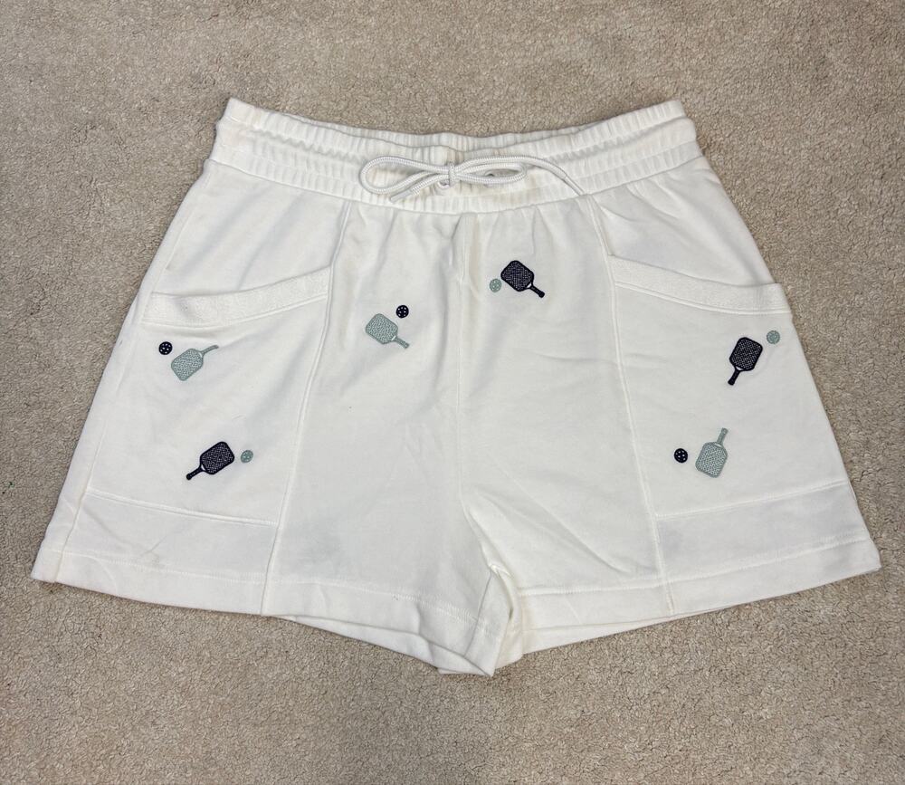 NWT Lou & Grey Pickleball Embroidered Athleisure French Terry Shorts Size L